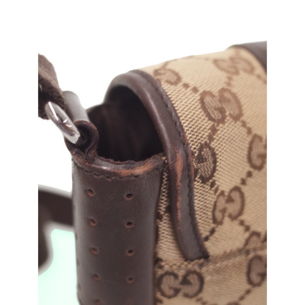 Gucci Perforated Brown Messenger GG Bag Leather Crossbody Canvas - Picture 6 of 9